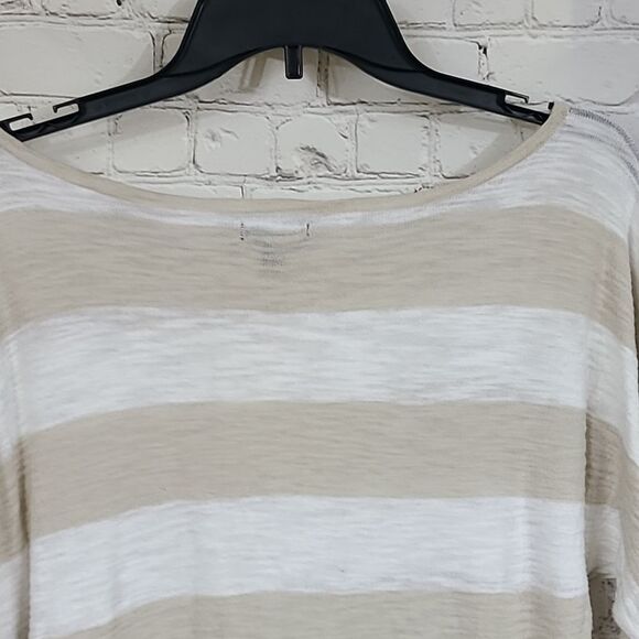 Express Tan Stripe Side Cinch Lightweight Slub Knit Sweater Neutral Small Top - Picture 9 of 9